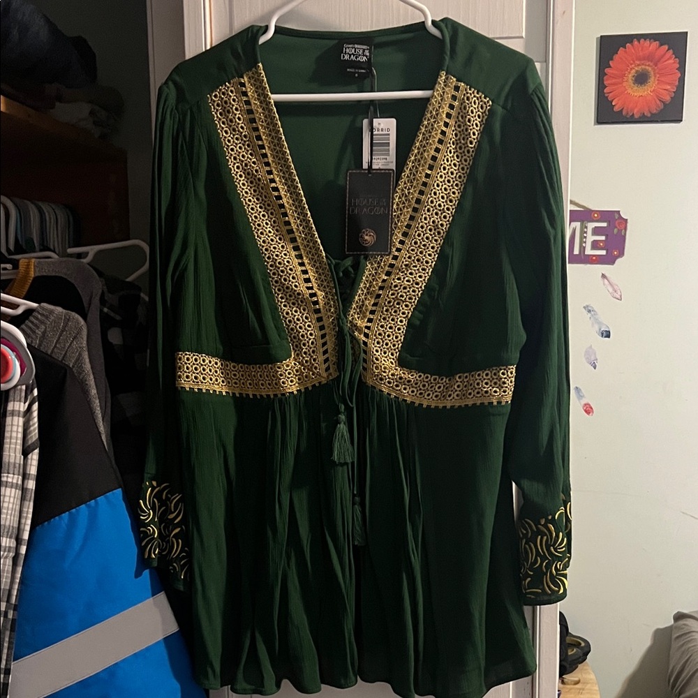 Lucky Brand Green Blouse with Gold Detailing
